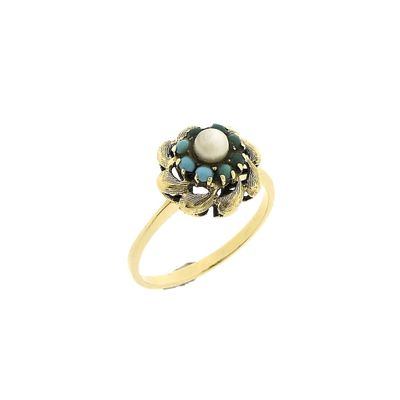 Image 1 of Vintage gold ring with turquoise and pearl