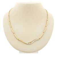 Two-tone gold bar necklace with a fixed pendant and diamond