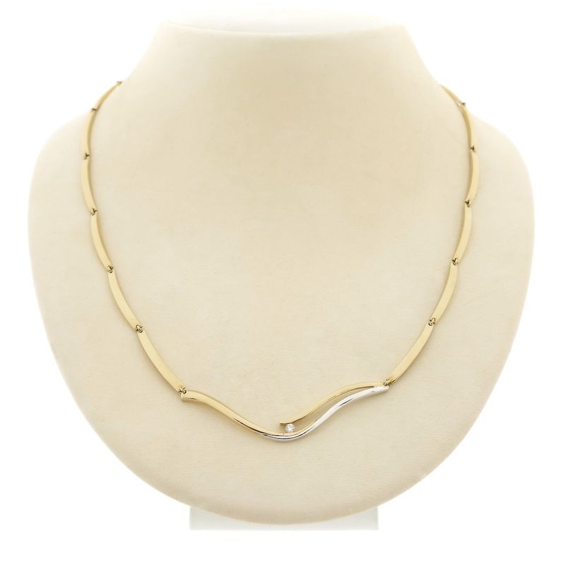 Image 1 of Two-tone gold bar necklace with a fixed pendant and diamond