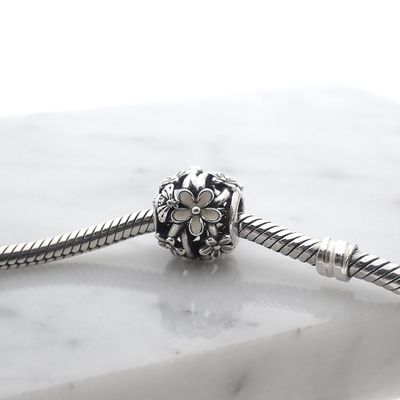 Image 2 of Pandora charm; Silver; White Daisy