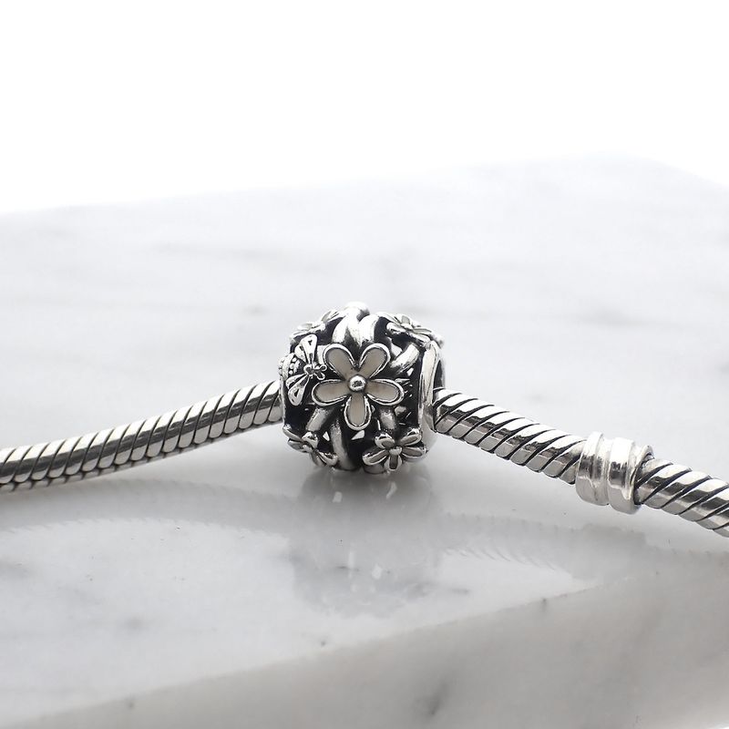 Image 2 of Pandora charm; Silver; White Daisy