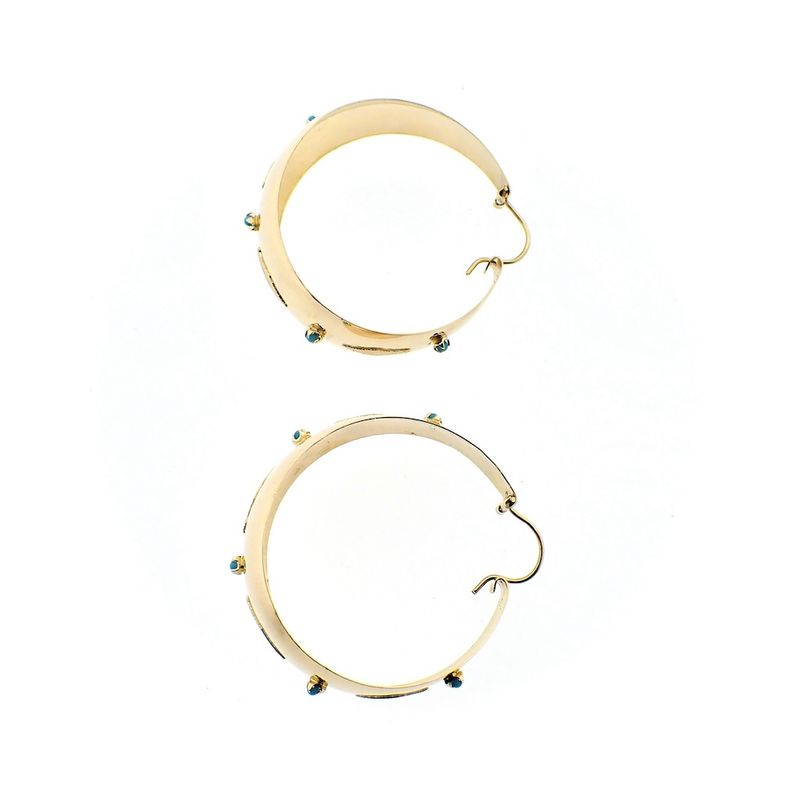 Image 7 of Golden oriental earrings with turquoise; Ø 45 mm