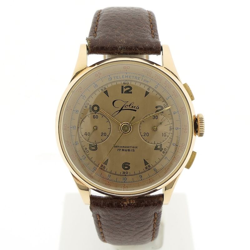 Image 1 of Jolus Autres Horlogerie; vintage 18k. gouden heren horloge met chronograaf