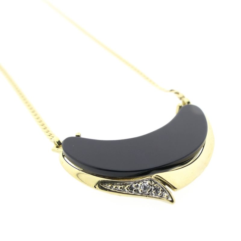 Image 4 of Gold necklace with onyx and diamond; 0.04 ct. | 42 cm