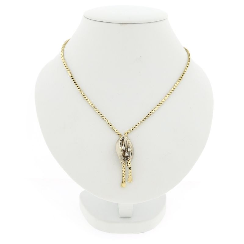 Image 1 of Two-tone gold necklace with fixed pendant and diamonds; 0.09 ct.