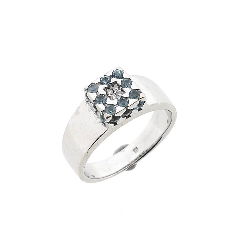 Image 1 of White gold ring with aquamarine and diamond; 0.04 ct.; 14 karat; size 17.5