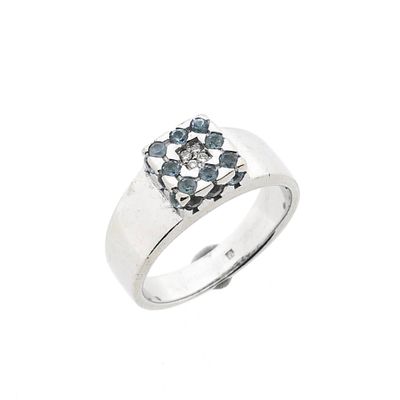 White gold ring with aquamarine and diamond; 0.04 ct.; 14 karat; size 17.5 Image 1 of White gold ring with aquamarine and diamond; 0.04 ct.; 14 karat; size 17.5