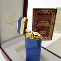 Vintage Cartier 'must de Cartier' Lighter/Briquets - Blue Lacquer - Includes original box and papers