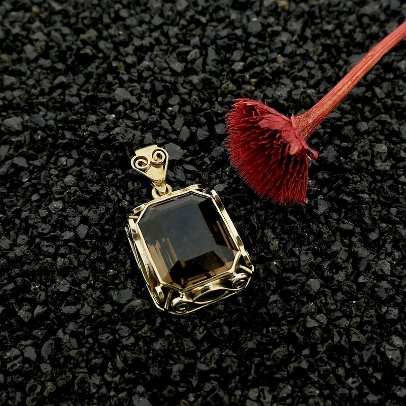 Image 2 of Vintage gold pendant with smoky quartz.