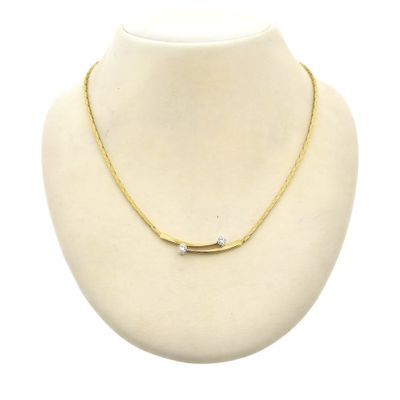 Image 1 of Gold cobra link necklace with diamond; 0.32 ct.