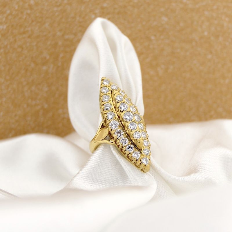 Image 2 of 20 carat gold marquise ring with diamonds approx. 1.50 ct.