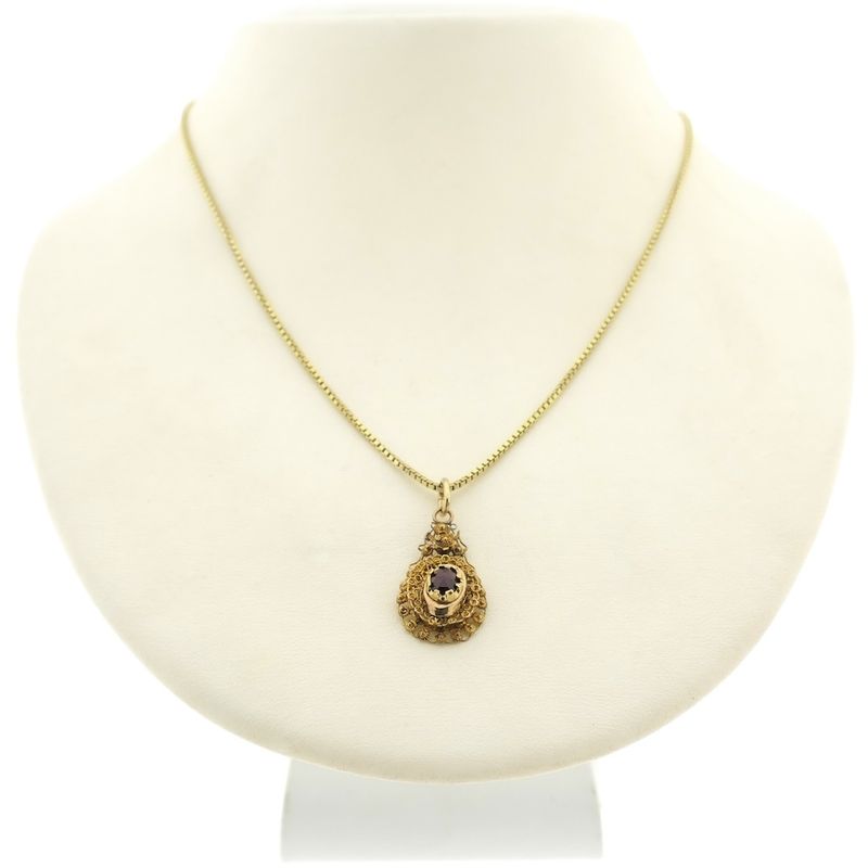 Image 7 of Vintage gold pendant with garnet; filigree technique