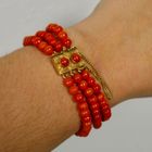 Image 10 of Antique red coral bead bracelet with gold decorative clasp