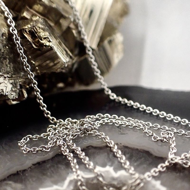 Image 2 of White gold thin anchor link necklace | 46 cm