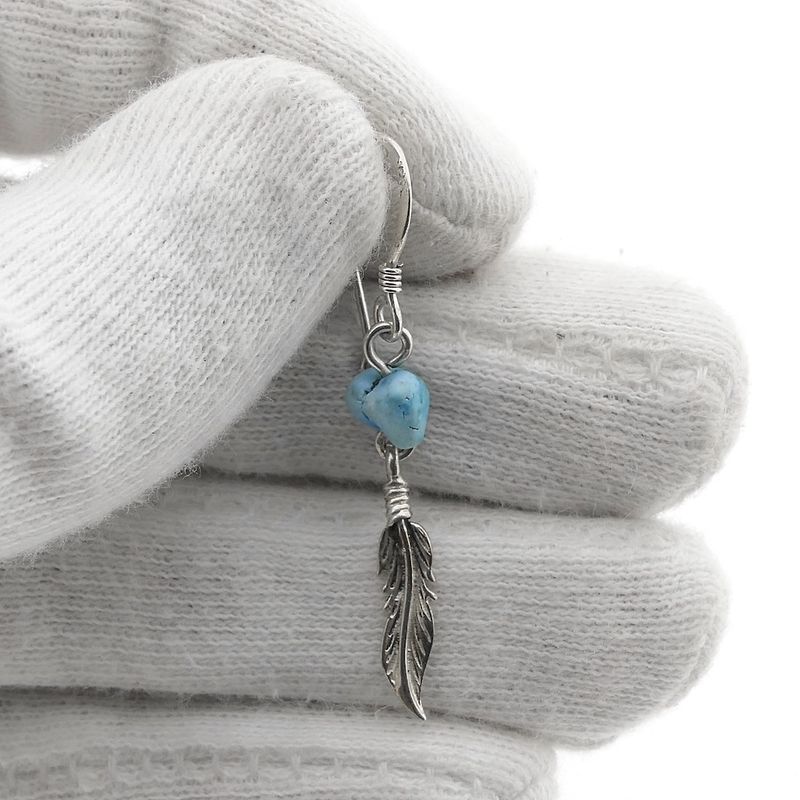 Image 4 of Silver feather earrings with turquoise