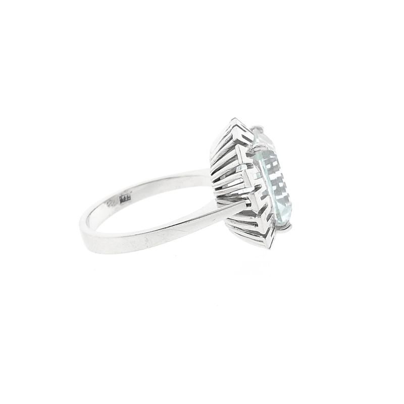Image 5 of 14K White Gold Ring with Light Blue Zirconia; Size 17.5