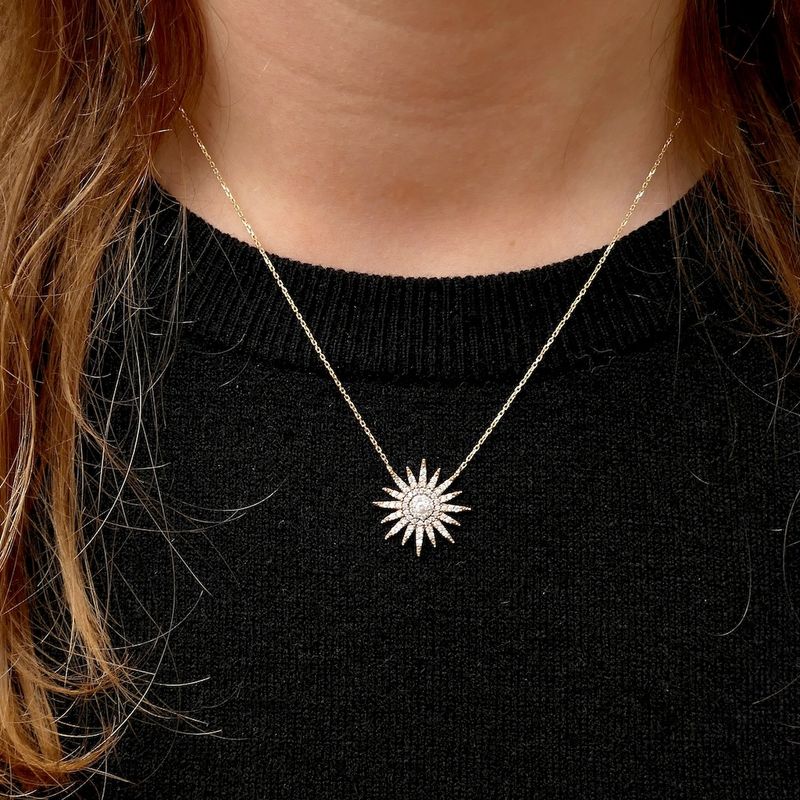 Image 13 of Gold anchor link necklace with fixed pendant; Starlight with zirconia