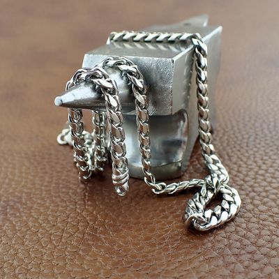 Image 2 of White gold gourmet link necklace | 47 cm