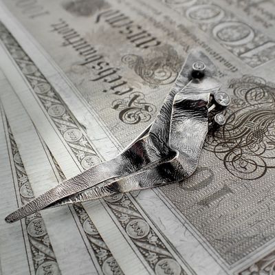 Image 2 of Silver abstract brooch with zirconia stones