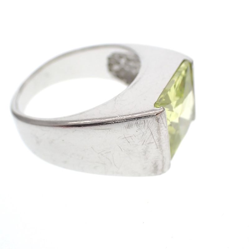 Image 3 of Silver wide solitaire ring with green zirconia