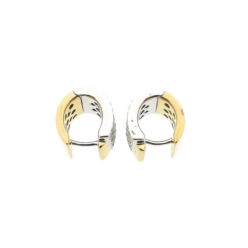 Image 10 of Two-tone gold hinged hoop earrings, pavé, with diamonds; approx. 0.51 ct.