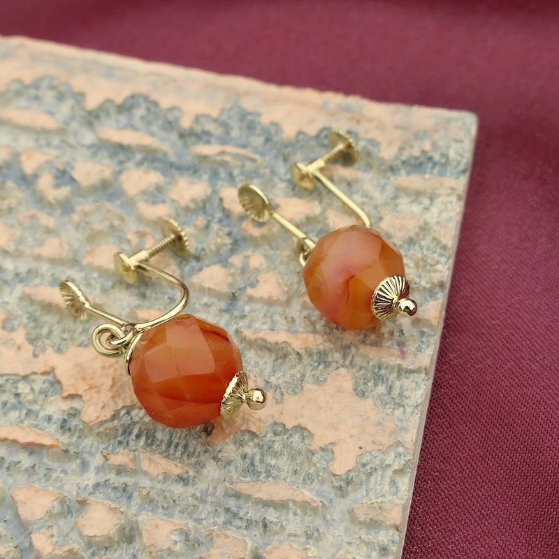 Image 1 of Vintage gold earrings with carnelian