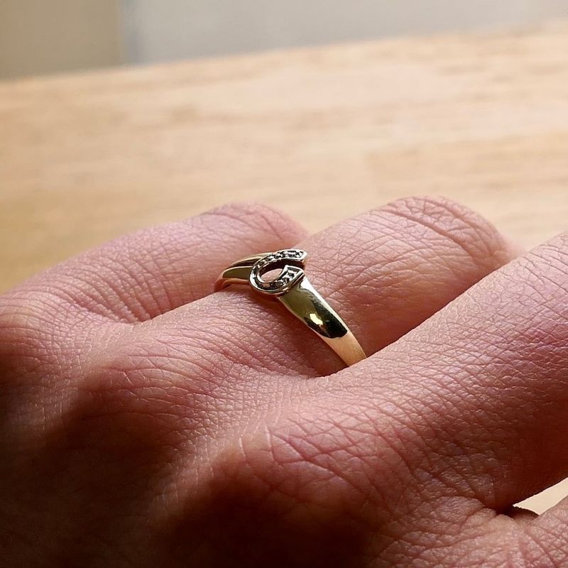 Image 7 of Golden ring with diamond; 0.005 ct.