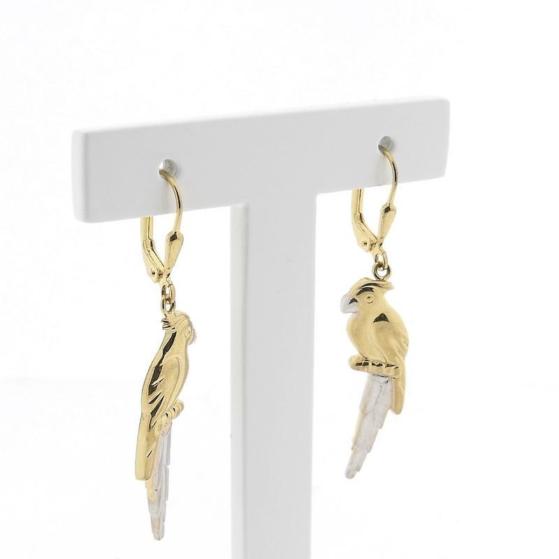 Image 3 of 8-karat bicolor parrot earrings