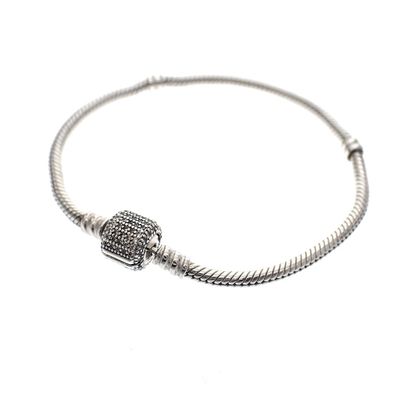 Image 1 of Pandora bracelet; Silver; Sparkling snake chain with pavé clasp | 19 cm