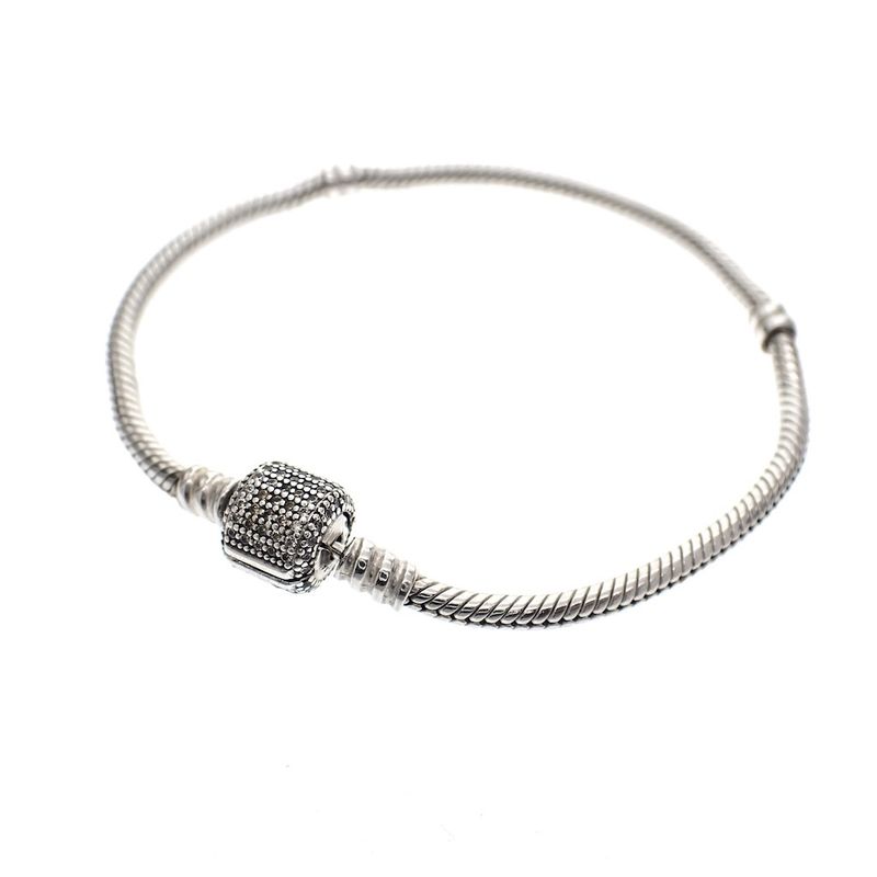 Image 1 of Pandora bracelet; Silver; Sparkling snake chain with pavé clasp | 19 cm