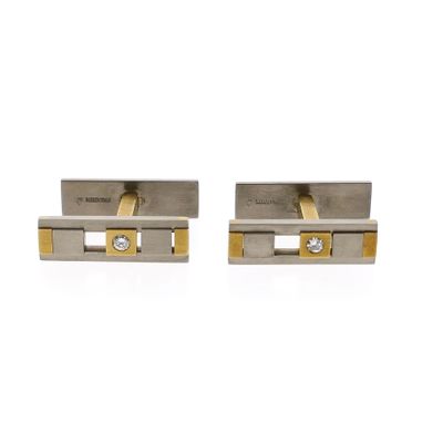 Image 1 of Cufflinks; 0.07 ct. diamond; 18k yellow gold and palladium