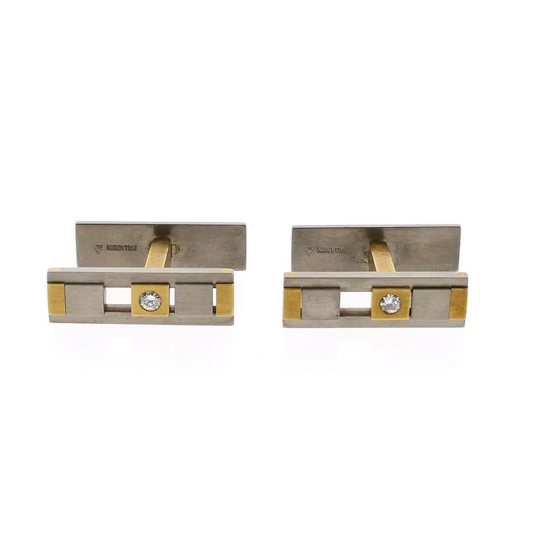 Image 1 of Cufflinks; 0.07 ct. diamond; 18k yellow gold and palladium