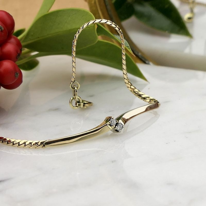 Image 8 of Two-tone gold women's bracelet with zirconia | 17.5 cm