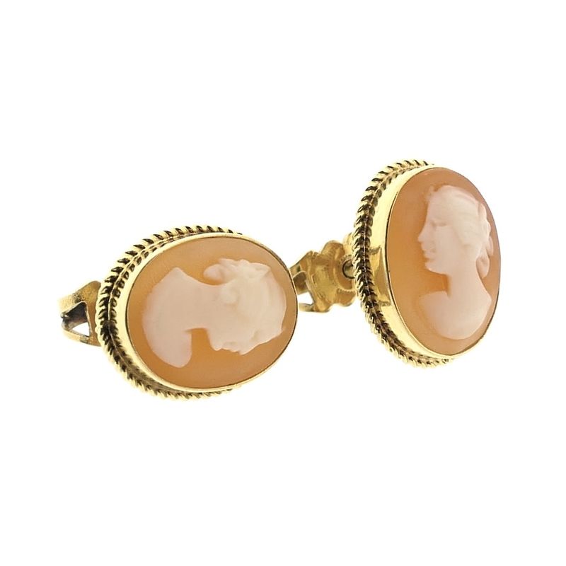 Image 3 of Gold stud earrings with cameo