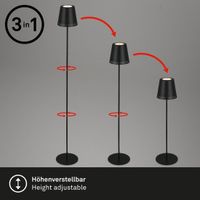 BRILONER - KIKI - LED Vloerlamp op batterijen 3 in 1, traploos dimbaar, Touch, LED Vloerlamp Buiten,