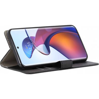 Afbeelding van Motorola Edge 30 Fusion Bookcase hoesje - Just in Case - Effen Zwart - Kunstleer