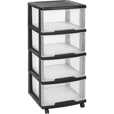 Afbeelding van Curver Essentials ladesysteem - 4x20L - Zwart - Met wielen