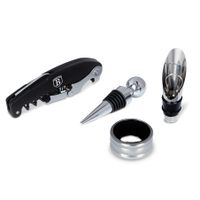 Wijnopener cadeauset 4 stuks Zwart Zilver Collectie