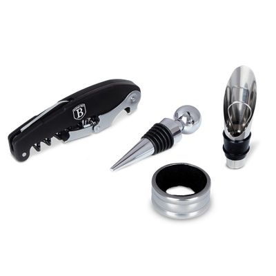 Afbeelding van Wijnopener cadeauset 4 stuks Zwart Zilver Collectie