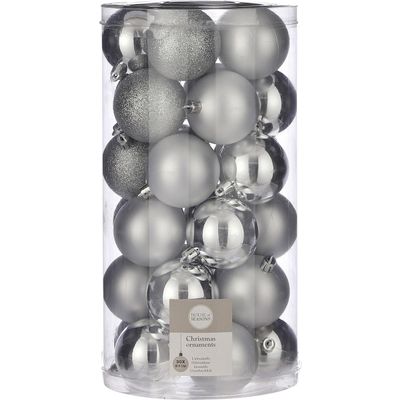 Afbeelding van House of Seasons Plastic Kerstballen Set - 30 Stuks - Ø6 cm - Zilver