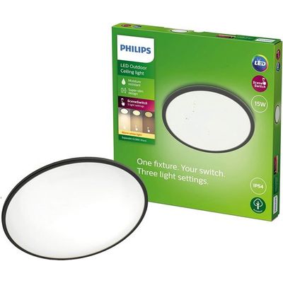 Afbeelding van Philips SuperSlim SceneSwitch plafondlamp - zwart - 15W - IP54