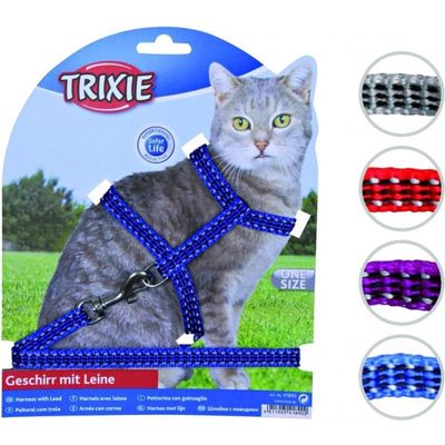 Afbeelding van Trixie tuig voor kat met riem metalen gespen reflecterend assorti 22-42x1 cm 120 cm