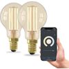 Afbeelding van Calex Slimme Lamp - Set van 2 stuks - Wifi LED Filament Verlichting - E14 - Smart Bulb Goud - Dimba