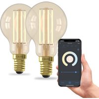Calex Slimme Lamp - Set van 2 stuks - Wifi LED Filament Verlichting - E14 - Smart Bulb Goud - Dimba