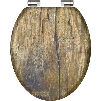 Foto van SCHÜTTE WC-Bril 80124 SOLID WOOD - MDF-Hout - Soft Close - Verchroomde Scharnieren - Decor - 3-zijdi