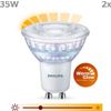Afbeelding van Philips energiezuinige LED Spot - 35 W - GU10 - Dimbaar warmwit licht - 2 stuks - Bespaar op energi