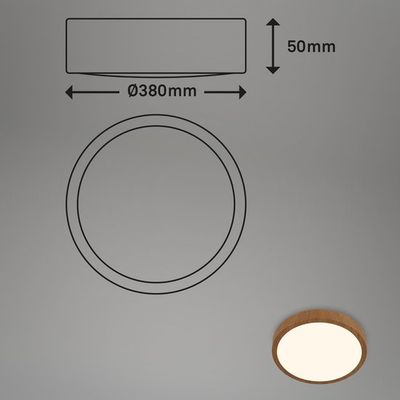 Afbeelding van Briloner Leuchten -plafondlamp LED, plafondlamp hout, warm wit licht, opbouwlamp, opbouwlamp, houtlo