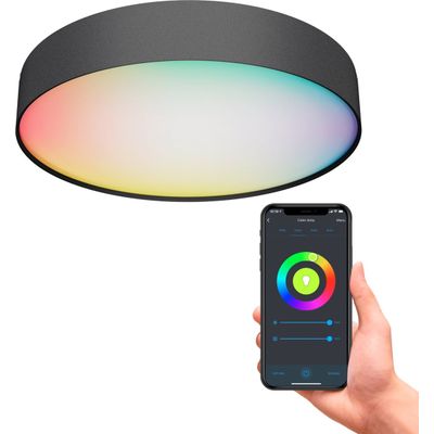 Afbeelding van Calex Slimme Plafondlamp - Smart Plafonnière 40cm - RGB en Warm Wit - Zwart