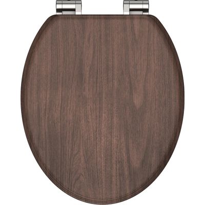 Foto van SCHÜTTE WC-Bril 80193 DARK WOOD - MDF-Hout - Soft Close - Verchroomde Scharnieren - Decor - 3-zijdig