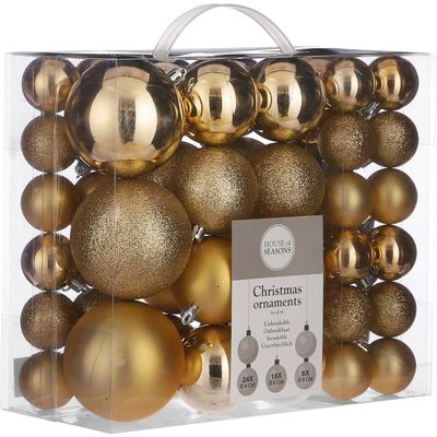 Afbeelding van House of Seasons Plastic Kerstballen Set - 46 Stuks - Ø4/6/8 cm - Lichtbruin